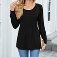 thumbnail image 4 of BLCHUNen Womens Blouses Crew Neck Pullover Long Sleeve Chest Pleated Casual Lightweight Leisure Home Lounge Fall Tops, 4 of 9
