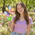 thumbnail image 5 of 2 Pack Colorful Flower Pinwheels Wind Spinners Outdoor, 11 Inch Floral Garden Pinwheels with Wooden Stake, Decorative Pinwheels for Yard and Lawn Party Outdoor Ornament, 5 of 6