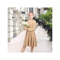 thumbnail image 2 of Sunny Fashion Girls Dress Fawn Long Sleeve Lace Trimmed Waffle Knit Flared Pearl Formal Church Wedding Fall 6 Years, 2 of 7