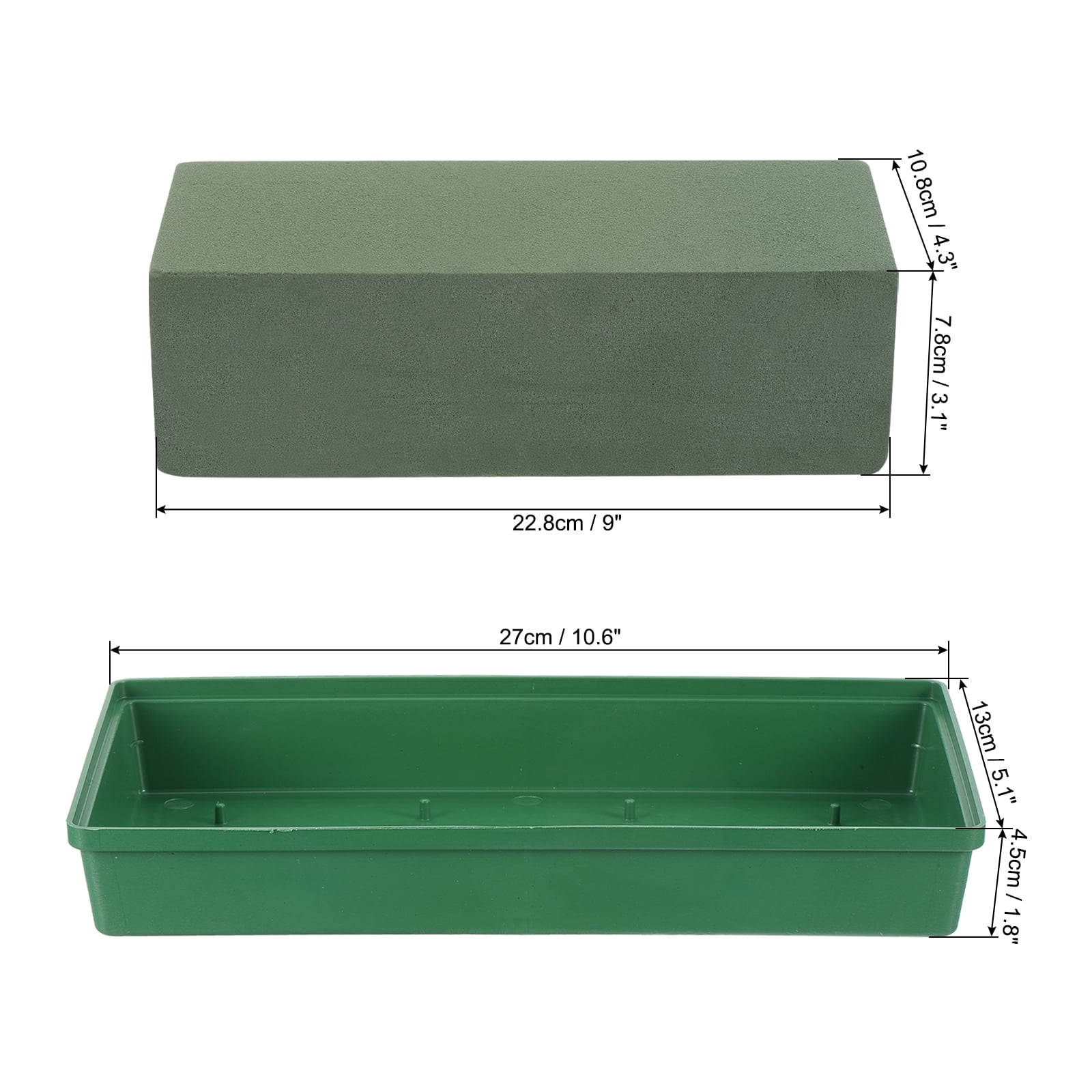 Uxcell 9"x4.3"x3.1" Wet Floral Foam Blocks with Bowl for Flower Arrangement, Green 2 Set