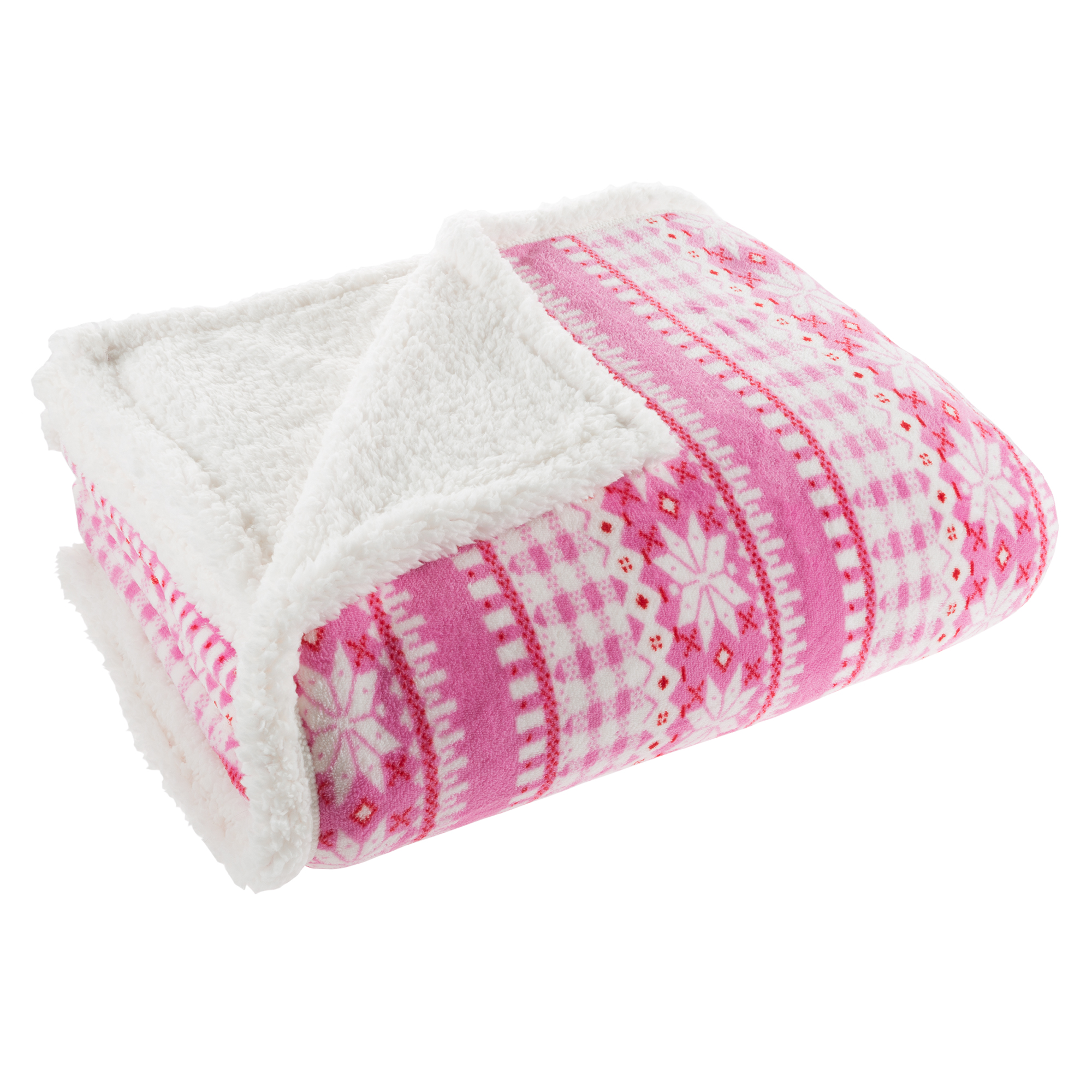 Sherpa Fleece Throw Blanket With Pink Snowflake Pattern Lightweight