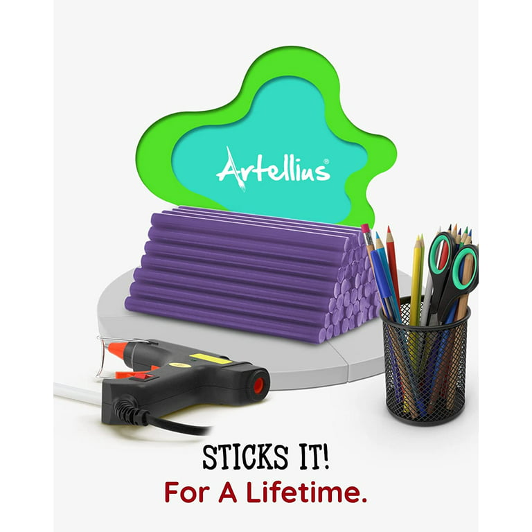 Artellius 100 Pack Purple Hot Melt Mini Glue Gun Sticks for DIY Art Craft Repair Bonding