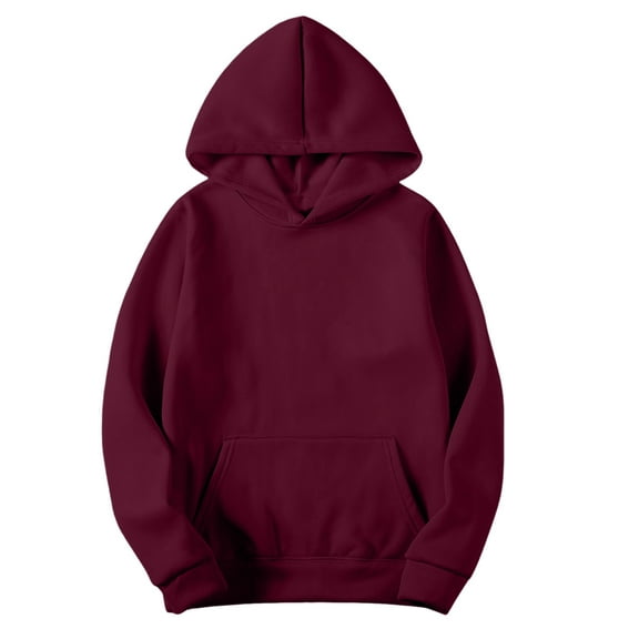 Resicozy Hoodies for Men Sweatshirts Solid Color Hooded Pullover Casual Long Sleeve Tops Fall Winter Fit Top with Pockets Wine L