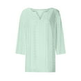 thumbnail image 3 of Women's 3/4 Sleeve V-Neck Eyelet Top 2025 - Summer Holiday Tunic Blouse | Yubnlvae | Summer Tops for Women 2025 Trendy 3/4 Sleeve V Neck Eyelet Shirts (Mint Green | S), 3 of 4