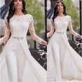thumbnail image 2 of Monos de una pieza con encaje floral para mujer, monos de manga larga con cuello redondo, pantalones largos ajustados de cintura alta, monos falsos de dos piezas, 2 of 4