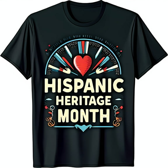 Colorful Heart Design T-Shirt for Hispanic Heritage Month Black Tee