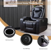 Bonzy Home Overstuffed Power Electric Home Theater Seating PU Leather Reclining Furniture with with USB Ports and Cup Holders and Hidden Arm Storage - Black