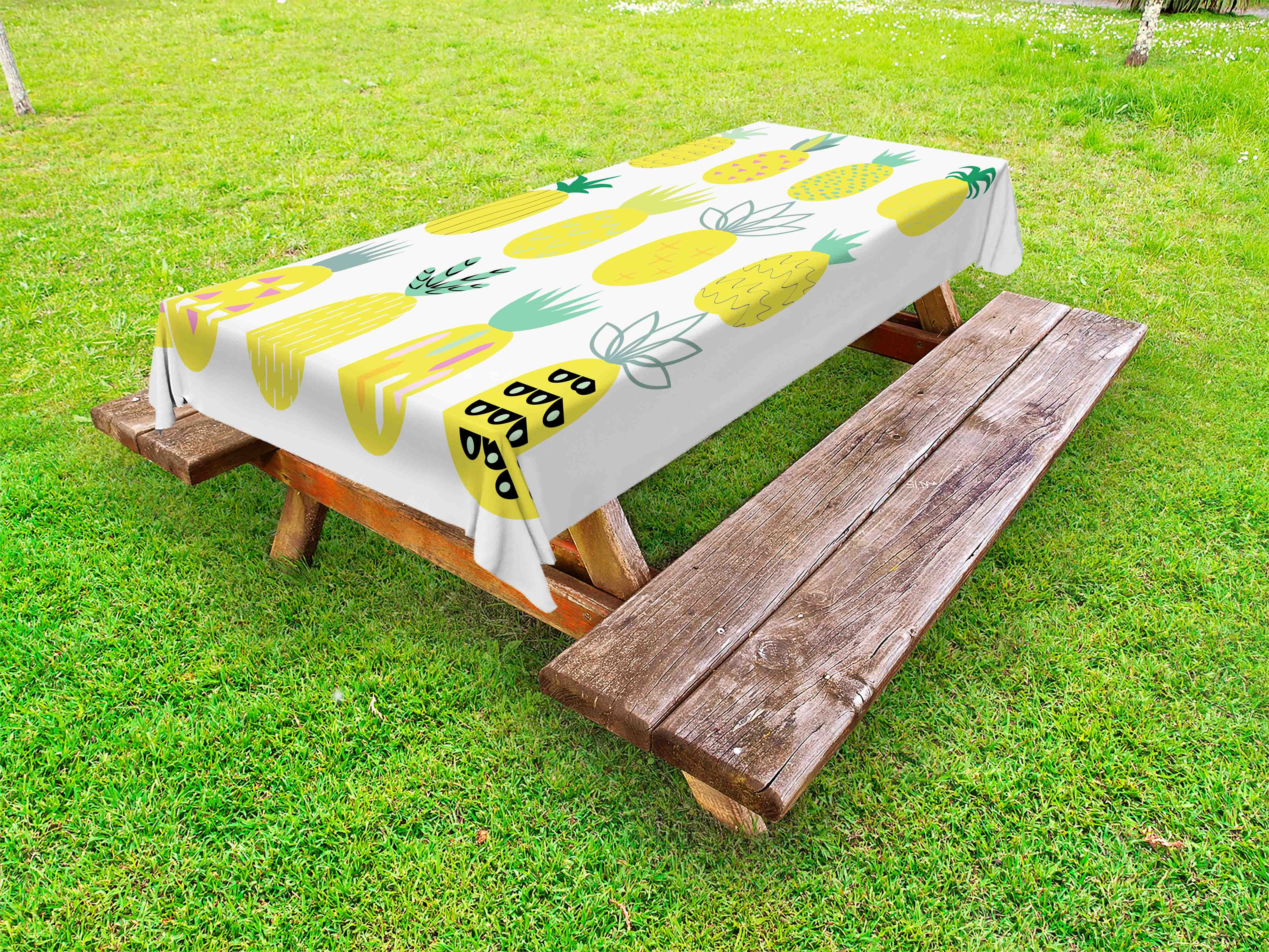 Pineapple Outdoor Tablecloth, Collection of Pineapples with Different