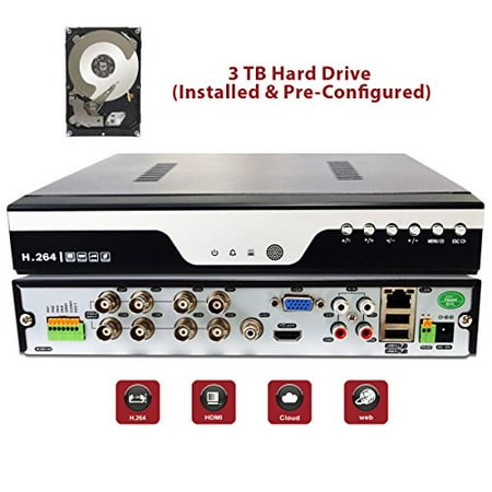 Real Time Dvr - Evertech 8 Channel 1080P AHD Analog High Definition Real Time Recoding Cloud Option DVR for Security Surveillance + 3TB