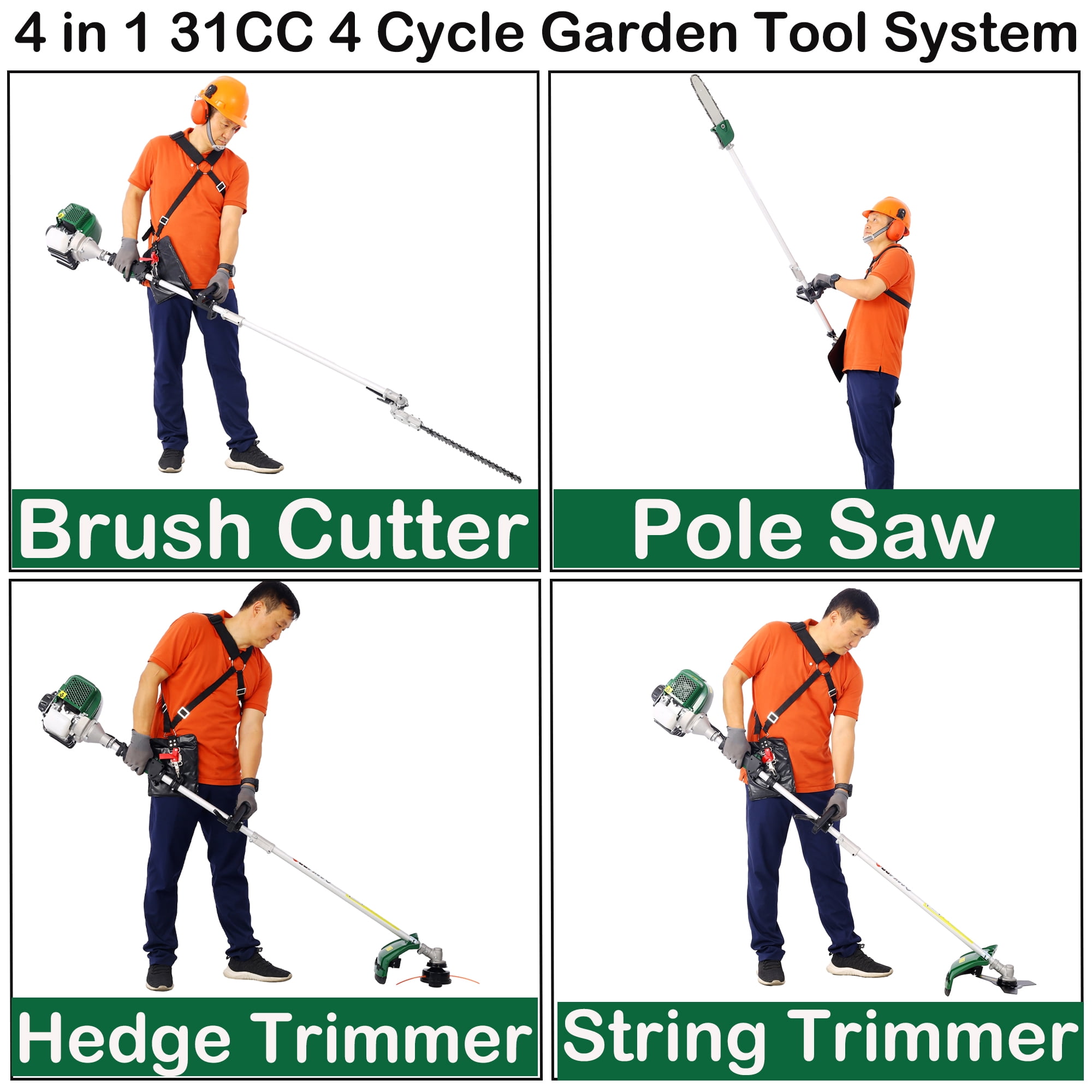 38CC 4-Cycle Gas Powered Weed Eater, iRerts 4 in 1 Multi-Functional String Trimmer with Gas Pole Saw, Hedge Trimmer, Grass Trimmer, Brush Cutter, Lawn Trimmer for Grass Garden Yard