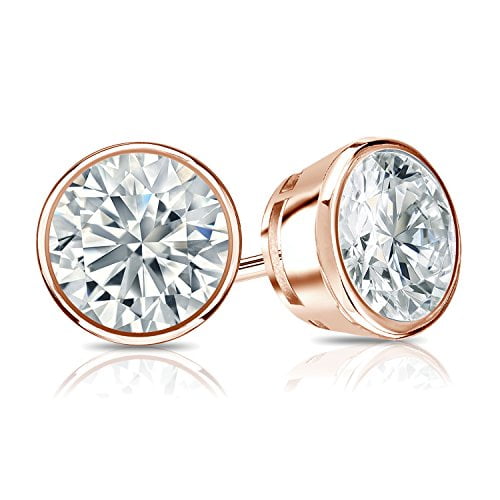 1.40 Carat Lab Grown Diamond Stud Earrings in 14k Rose Gold Round (cttw, I-J, VS1-VS2) Bezel-set, Push-backs by Diamond Wish