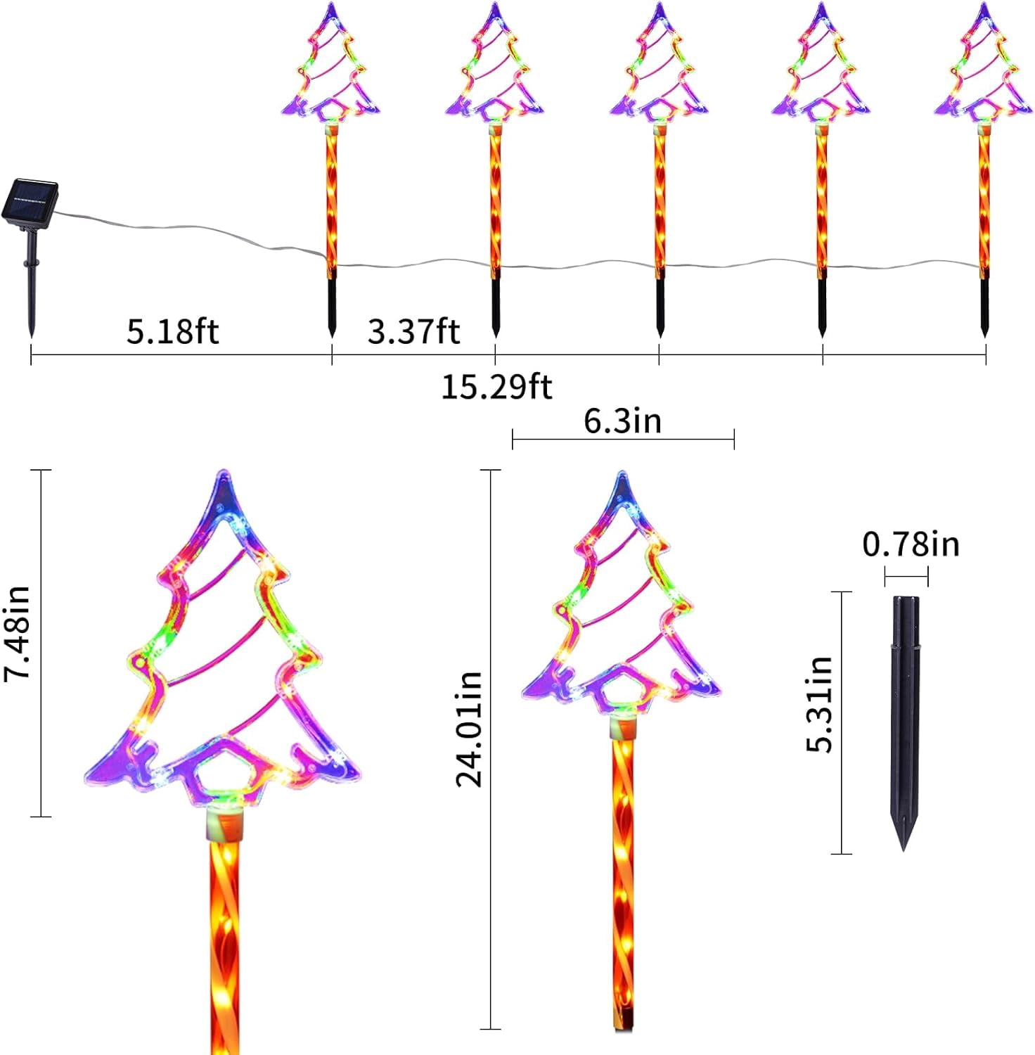 Christmas Solar Pathway Lights Outdoor Decorations, 8 Modes Xmas Tree Candy Lights Waterproof Led Garden Stake Light for Walkway Yard Lawn Porch Holiday Decor 5-Pack