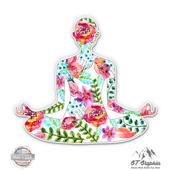 Yoga Pose Floral - 3" Vinyl Sticker - For Car Laptop I-Pad Phone Helmet Hard Hat - Waterproof Decal