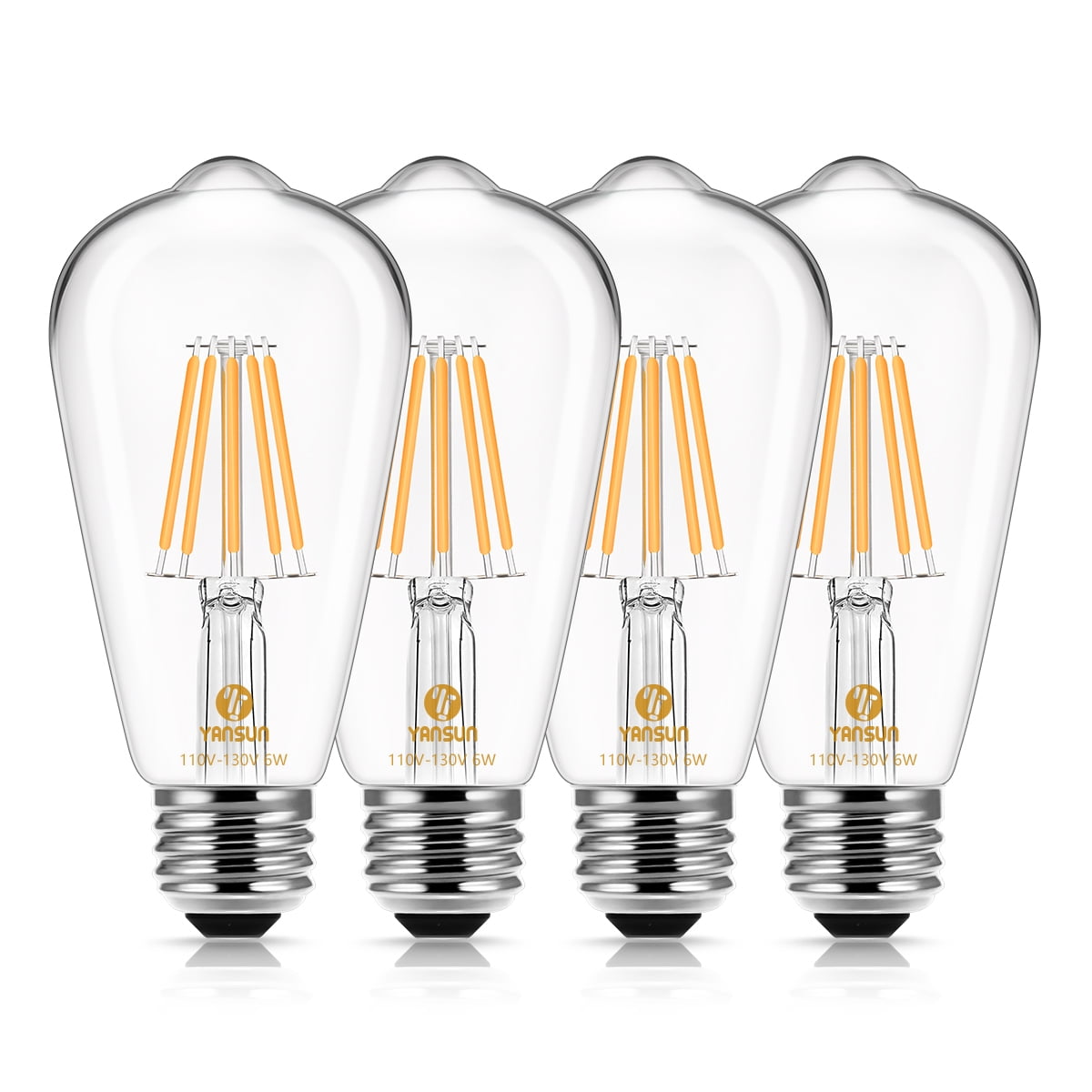 YANSUN ST58 Vintage LED Edison Bulb, Equivalent 60W, Warm White 2700K, LED Filament Light Bulb, E26 Base Pendant, Chandeliers and Decorative Fixtures, 4 Pack - Walmart.com