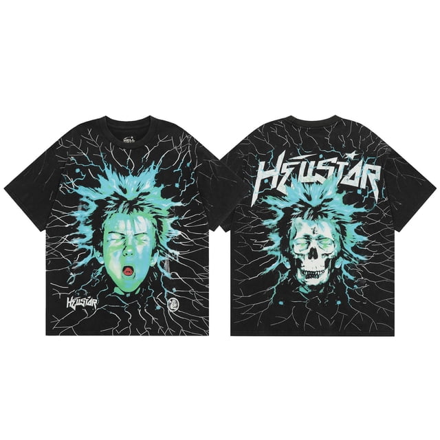 Nuevo Hell Star, marca urbana de moda, versátil, manga corta, cuello redondo, suelto y delgado para hombres y mujeres506 negro