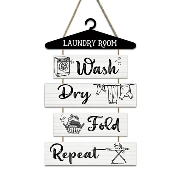 LAMIRO Laundry Room Decor Vintage Laundry Room Wooden Sign Wash Dry Fold Repeat Farmhouse Rustic Wall Art Hanging Accessories for Laundry Room Bathroom Home