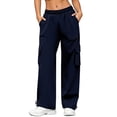 thumbnail image 2 of LVHAOGJOB Wide Leg Cargo Pants for Women Elastic Waist Athletic Pants with Pockets Juniors Trousers Straight Leg, 2 of 9
