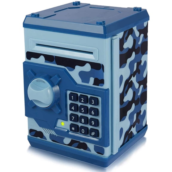 Kids Money Bank, Electronic Piggy Banks, Great Gift Toy for Kids Children, Auto Scroll Paper Money Saving Box Password Coin Bank,Perfect Toy Gifts for Boys Girls (Blue Camo)