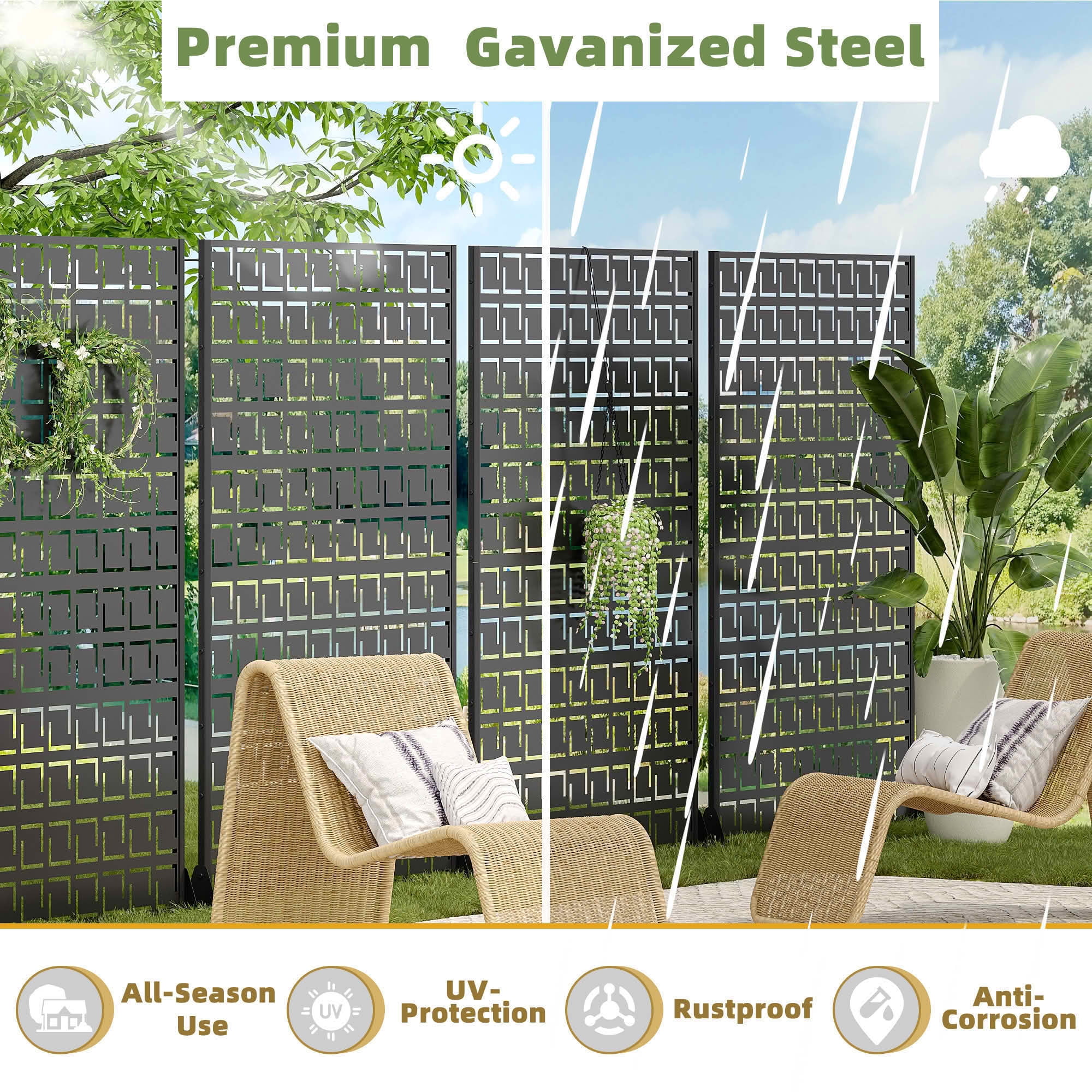 MAYEERTY 72x47 Black Outdoor Natural Privacy Panel Screen, 6 Piece Set Natural Folding Divider for Backyard and Garden