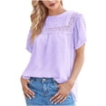 thumbnail image 1 of Pompotops Mode Femme T-Shirt à Manches Courtes Col Rond Dentelle Unie Ample Blouse, 1 of 7