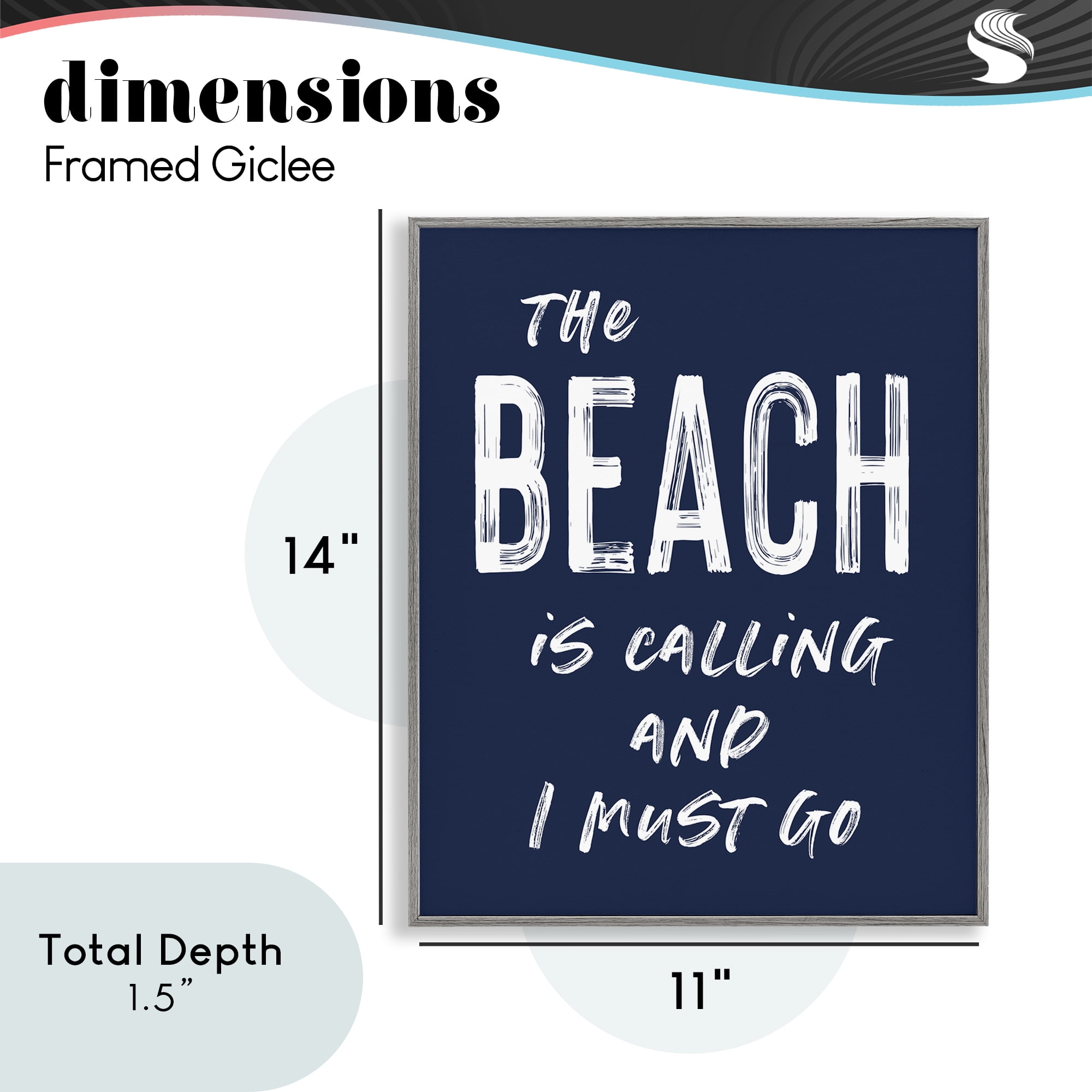 Beach Is Calling Summer Sentiment Gray Framed Giclee Art, design by Lettered and Lined
