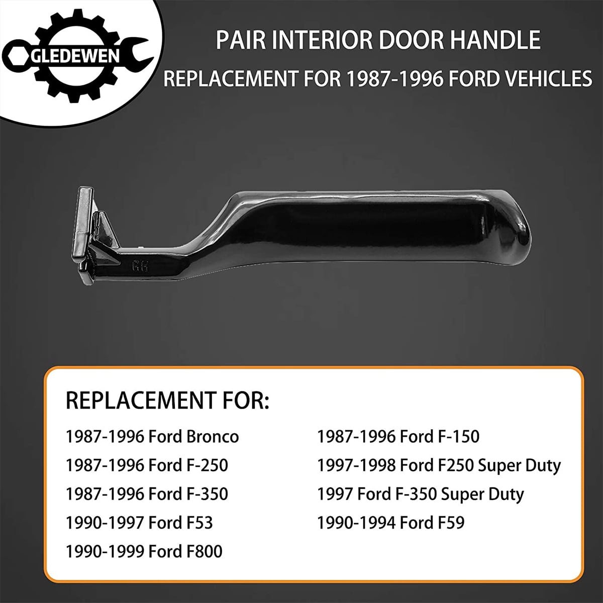 Interior Door Handle Pair (Left & Right) For Ford F150 F250 F350 & Bronco 1987-1997 - Black