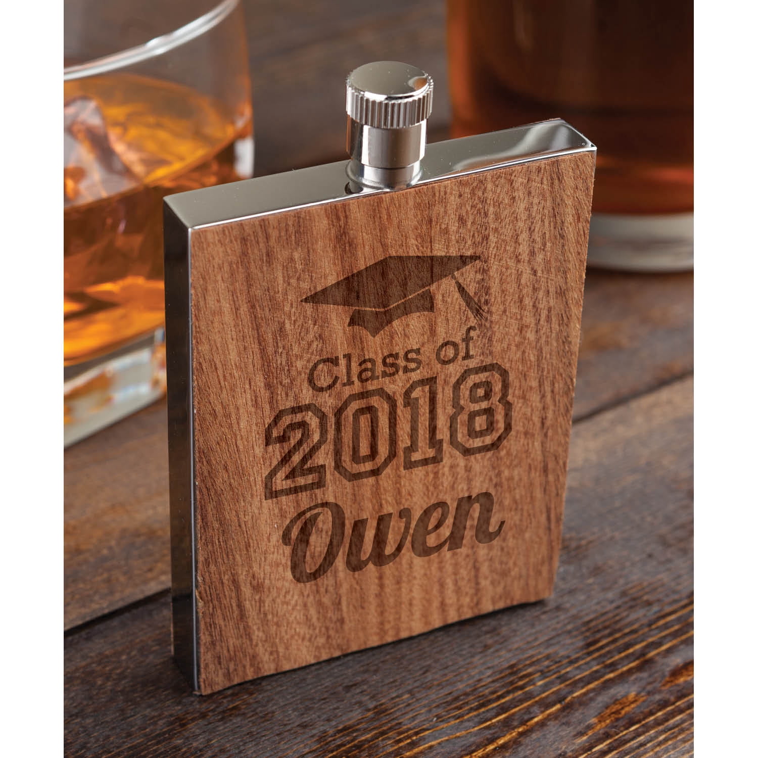 Graduation Year Personalized Wood Flask