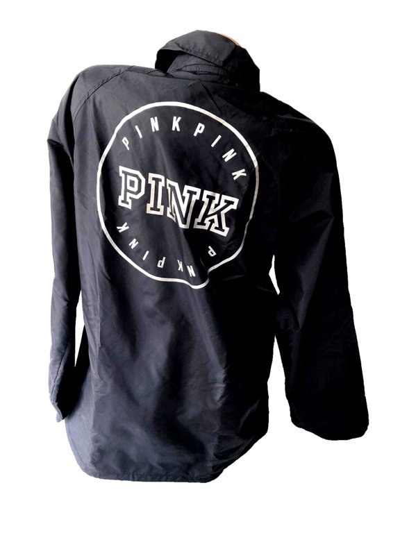 Pink Snap Button Front-close Anorak Coaches Jacket Black XS/S NWT