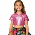 thumbnail image 4 of Huowey Shirt For Girls Shine Sequins Shirts Crop Top Short Sleeve Round Neck Carnival Performance Glitter Sequin Stretch Tee Dancewear Athletic Baggy Tops,Hot Pink,5-6 Years, 4 of 4