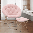 thumbnail image 4 of Magshion Set of 2 Folding Saucer Chair with Ottoman, Faux Fur Moon Chair and Footrest with Metal Frame, Foldable Lounge Chair and Foot Stool Set, Pink, 4 of 11