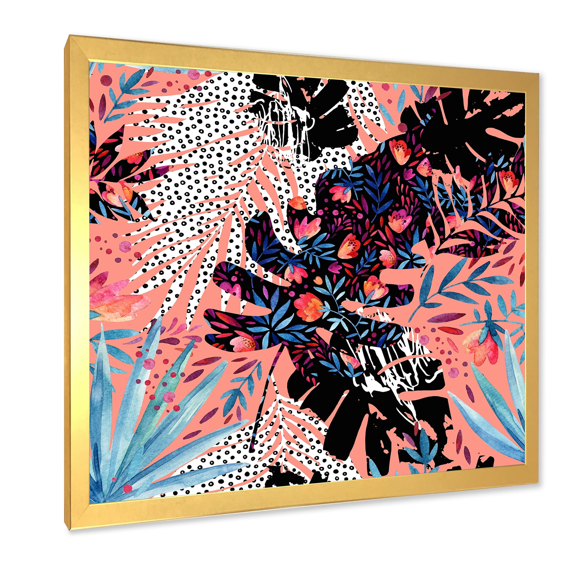 Designart 'Abstract Tropical Floral Patchwork II' Tropical Framed Art Print