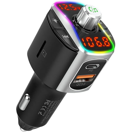 Bluetooth 5.0 Car Adapter, FM Transmitter for Car : Dual Screen Display 3  USB Charging Ports QC3.0&PD18W Radio Adapter Auto Music Player/Hands-Free  Calls, Siri Google Assistant – NX14