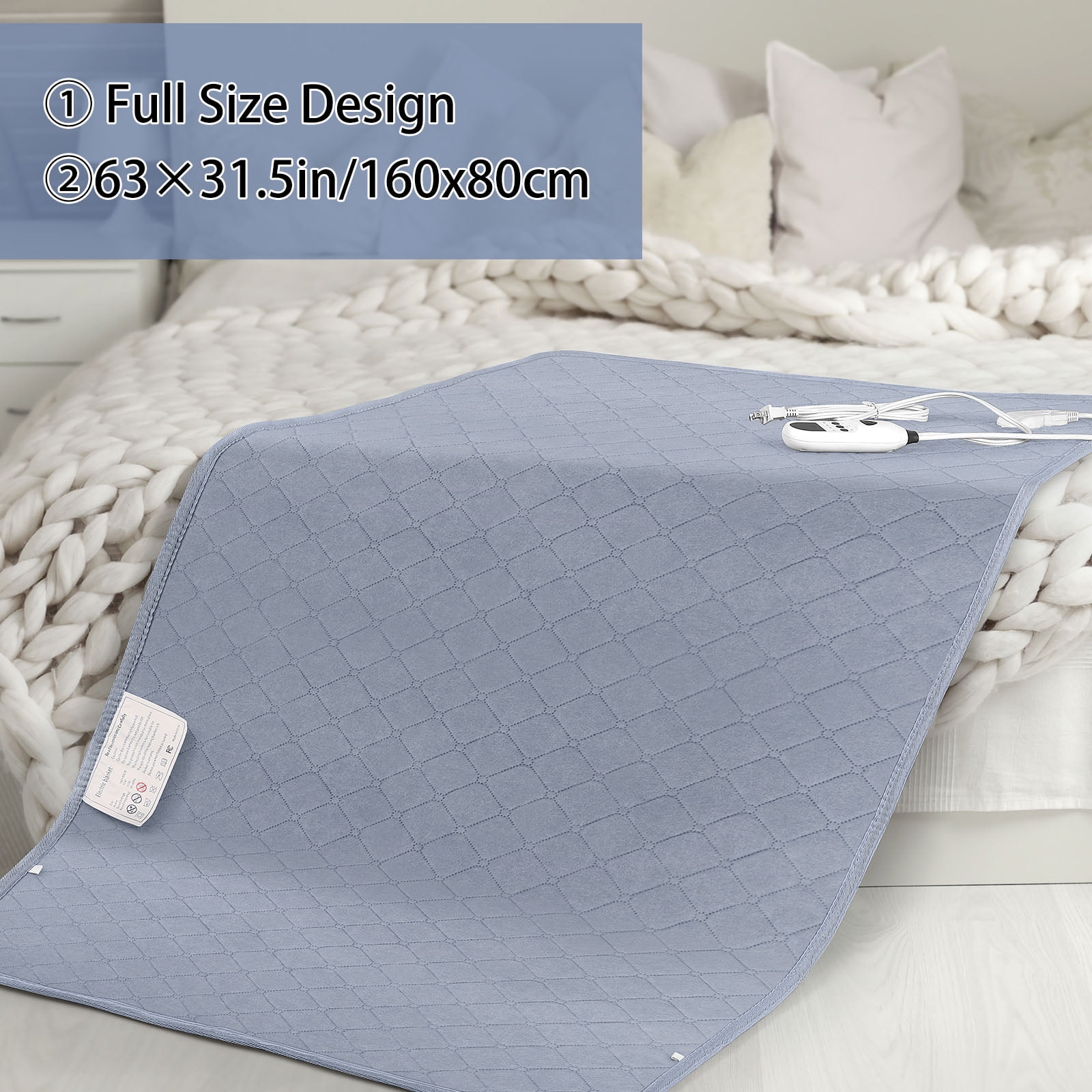 Electric Heating Blanket 63x31.5in Soft Flannel Heated Blanket with 9 Temperature Settings & 4 Timer ETL Certified Machine Washable for Bed Sofa OfficeGrey