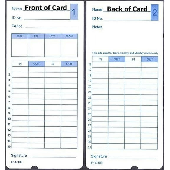 (500) Compatible 400E Time Cards, Form E14, 5 Packs of 100