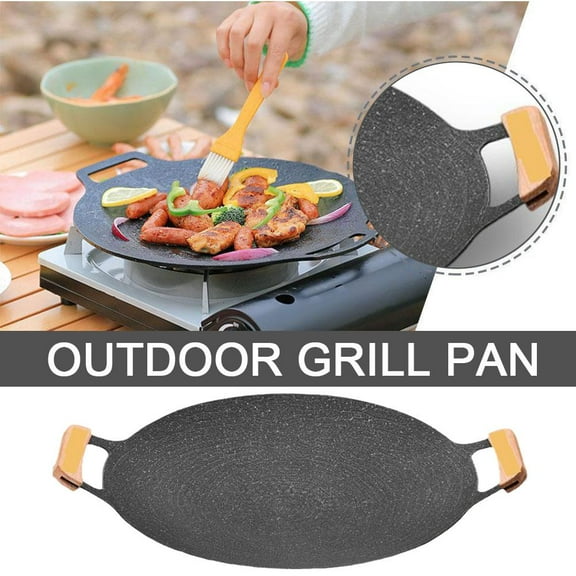Blarkrus Non-Stick BBQ Grill Pan Korean Outdoor Camping Indoor Frying Round Pan A6U5