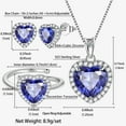 thumbnail image 4 of Juwaliy Heart Jewelry Sets for Women Necklace Earrings Ring Tanzanite December Birthstone Jewelry 925 Sterling Silver Christmas Valentines Birthday Mother Gifts, 4 of 8