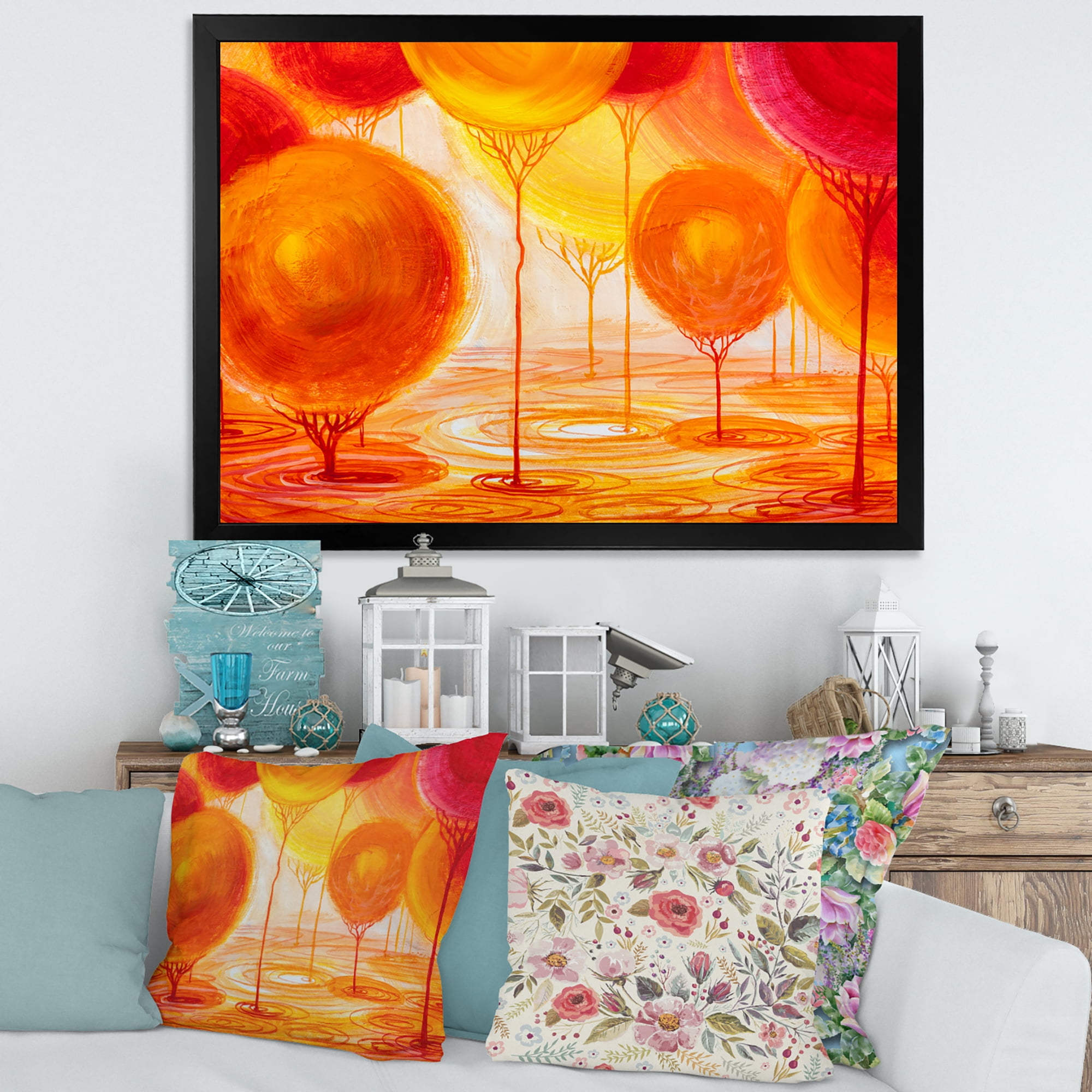 Designart 'Ornamental Colourful Trees II' Modern Framed Art Print