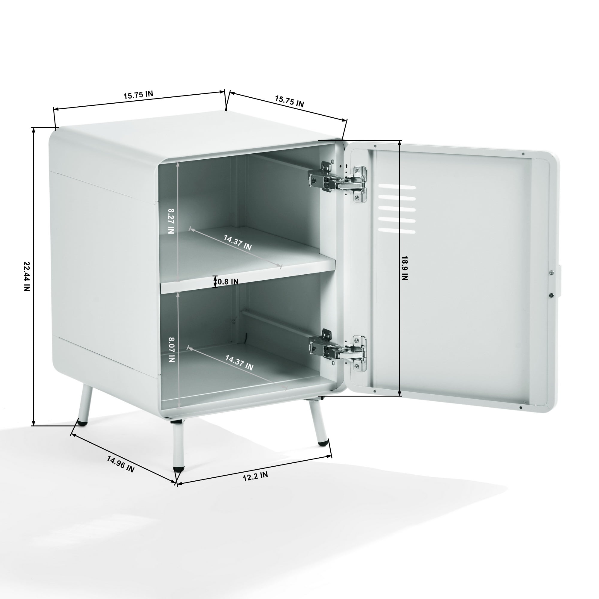 Homy Casa Storage Locker Nightstand with Shelves Metal End Table for Bedroom Dorm Office Chalk White