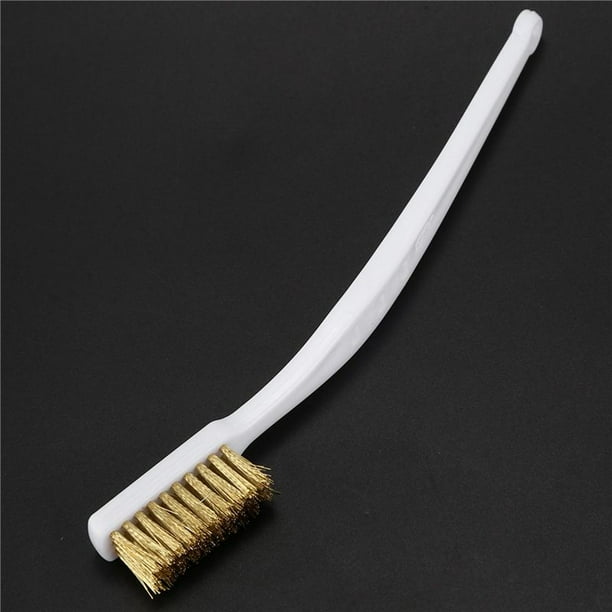 100 Piezas de Cepillo de Cerdas de Metal de Laton de 6.9 Pulgada de Longitud de Manija de Plastico Blanco