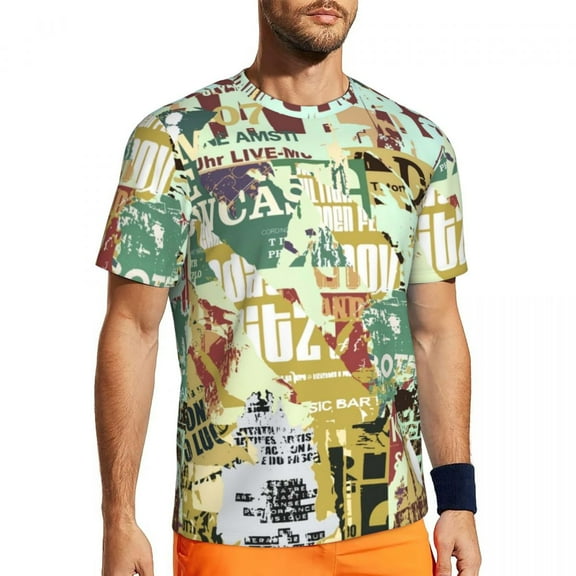 T Shirt For Men Newspaper Collage Man Vintage Aesthetic Streetwear Sports Breathable Summer Fashion