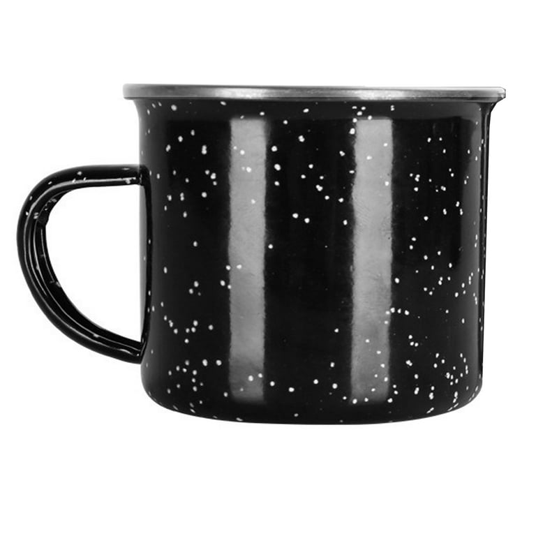 Camp Mug - Enamel Covered Steel Coffee Mug - Black and White