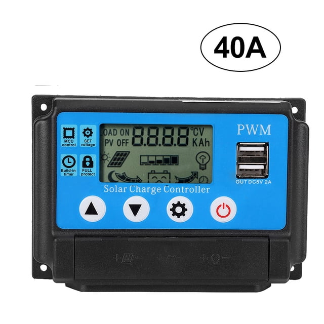 Controlador de carga solar automático 12/24V 40A Trabajo automático PWM con salida LCD Dual USB 5V