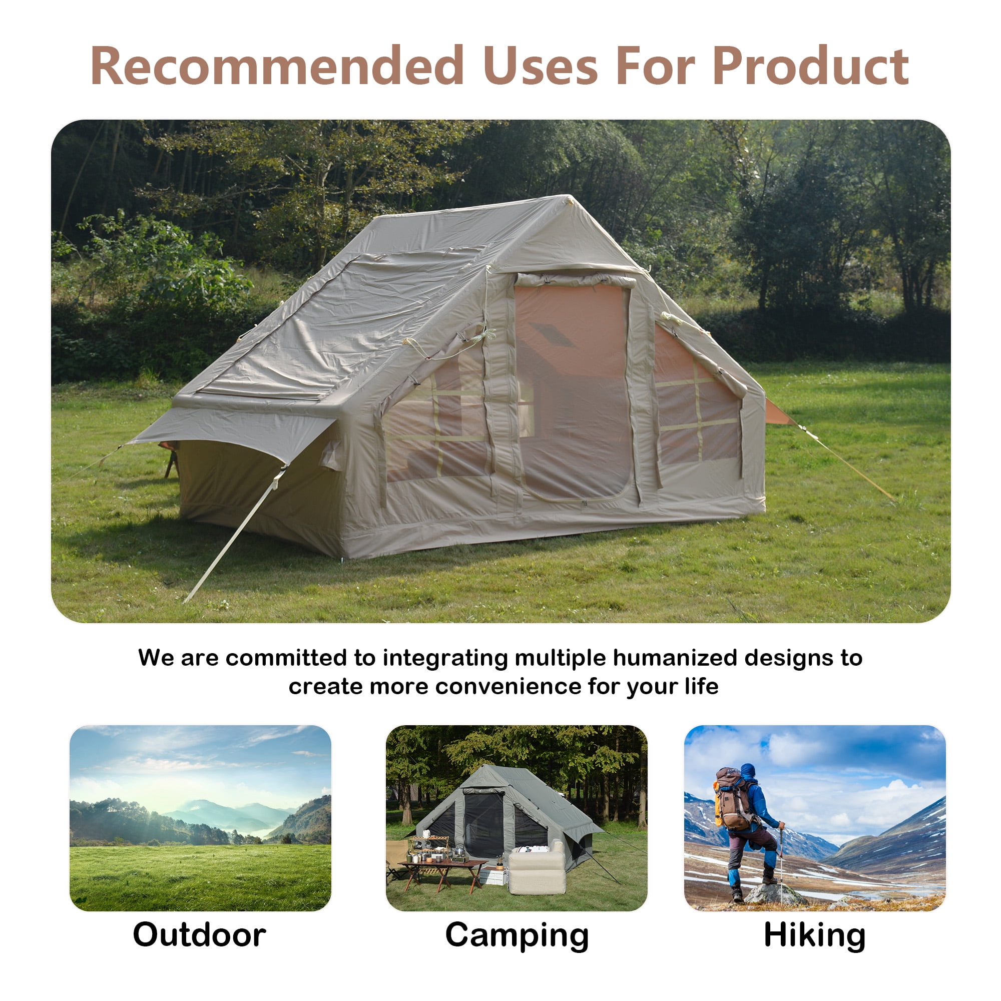 Homefun Inflatable Camping Tent 4 Season Glamping Airbeam Technology 4-6 Person Waterproof Windproof Self-Supporting Instant Setup Portable Outdoor Shelter for Family
