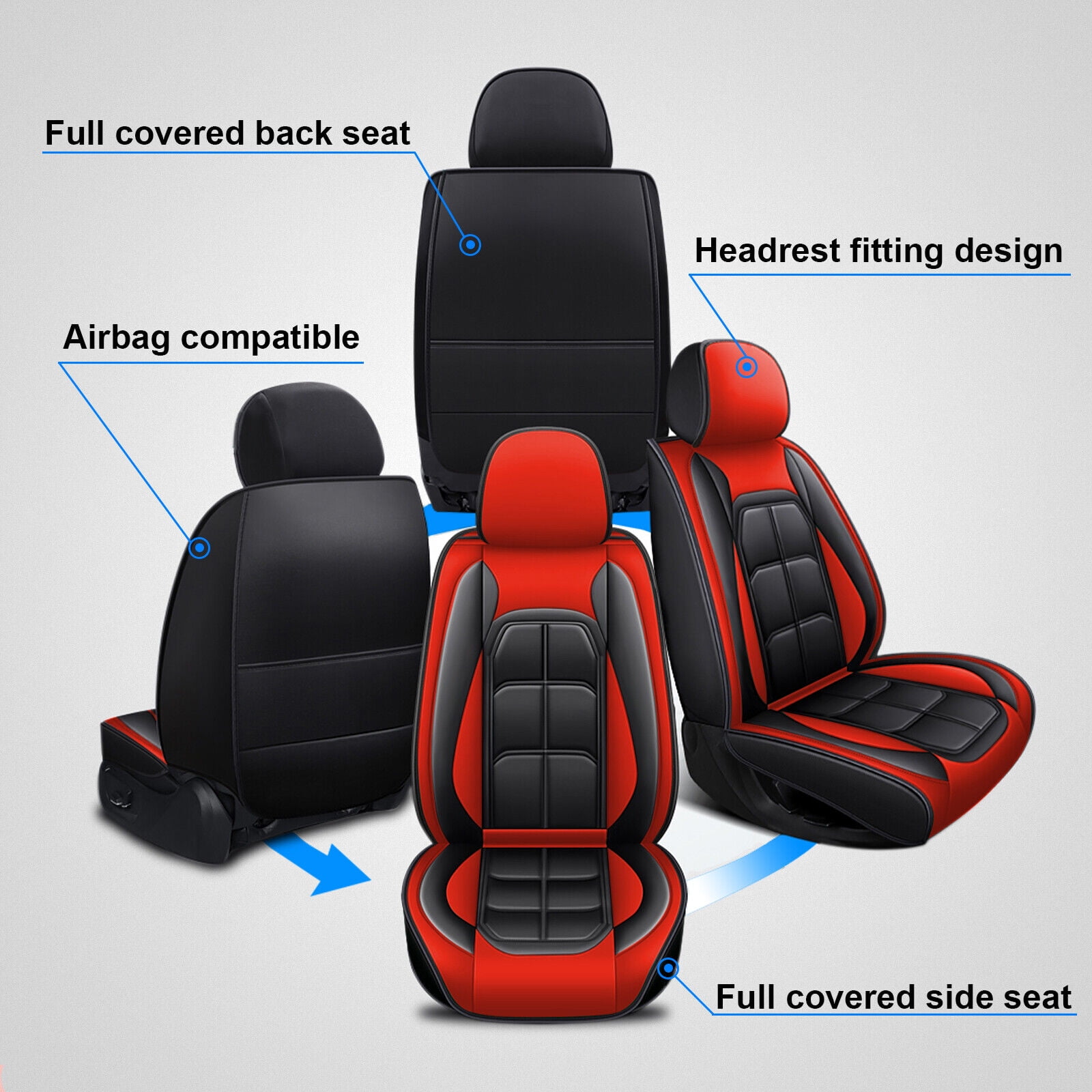 Car Seat Covers Fit for 2000-2024 For Lexus IS200t,IS250,5-Seat PU Leather Cushion Protector, Full Set Front Back Seat Cover for IS300,IS350,IS500 Black&Red