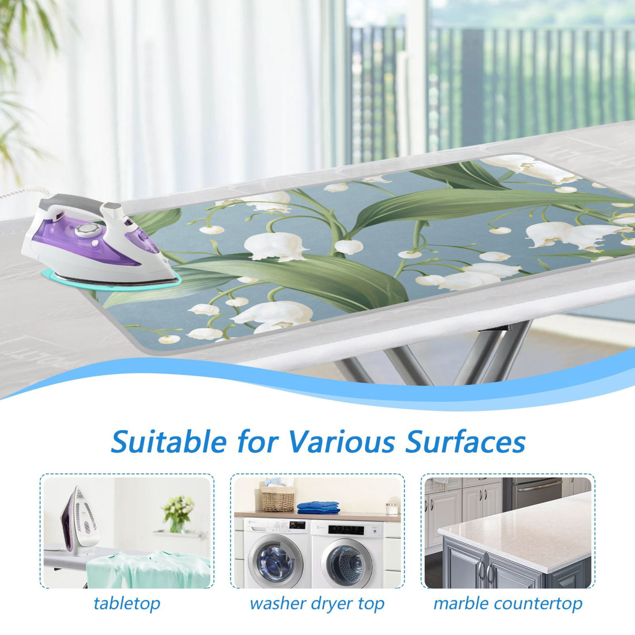 Flowers Of The Valley Leaves Ironing Mat Blanket Portable Travel Ironing Pad Heat Resistant Pad 47.2" x 27.6”