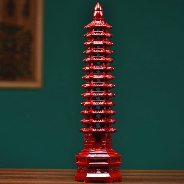 Red wood carving, thirteen-tier hollow Wenchang Pagoda ornament, solid wood, 13-tier hollow study decoration, antique.