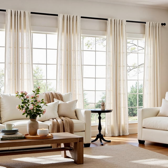 Cortinas Jinchan Mezcla Natural de Lino Ecru 214 cm de Largo x4