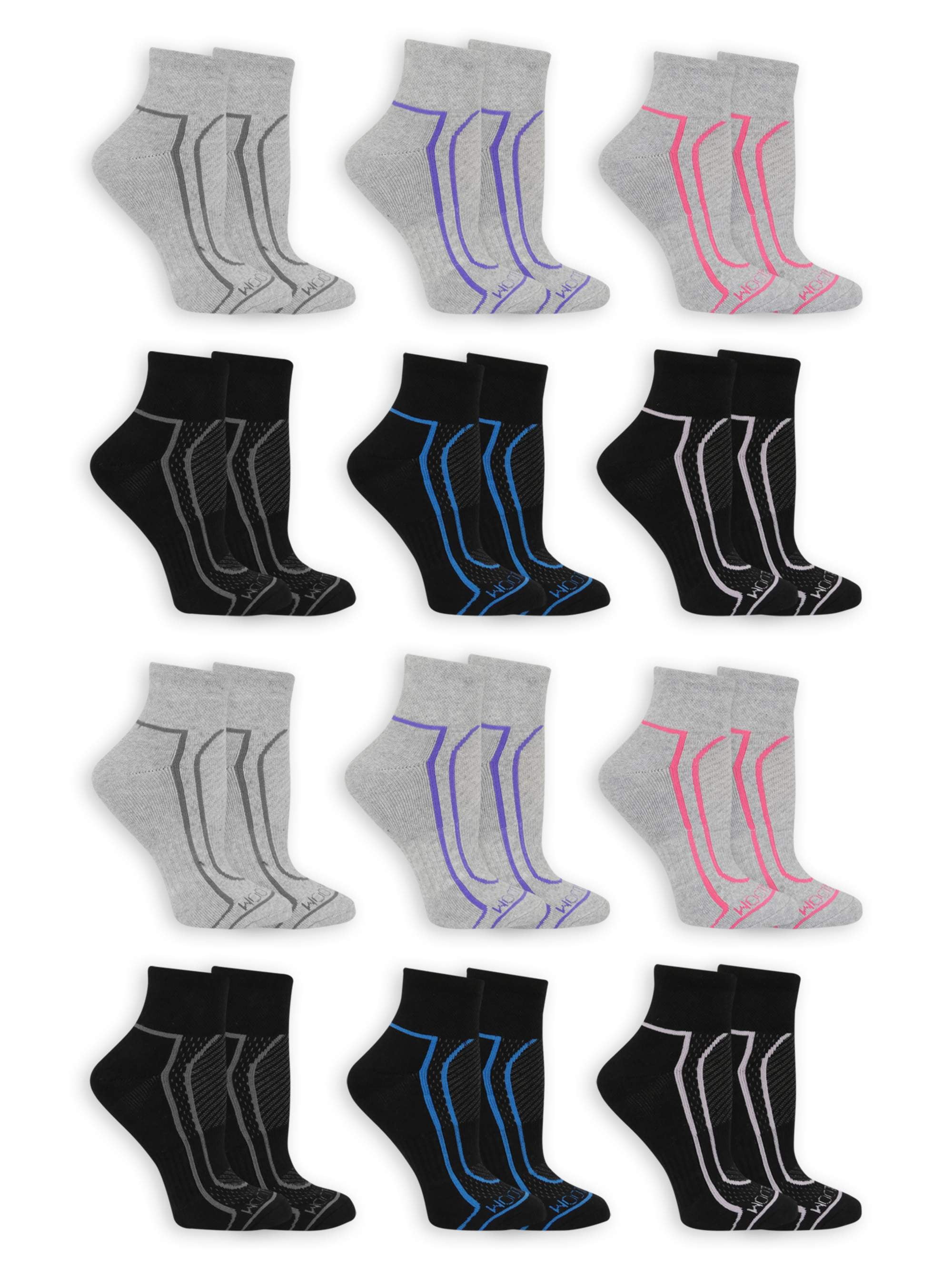 Fruit of the Loom Women's Coolzone Half Cushion Ankle Socks 12 Pack ...