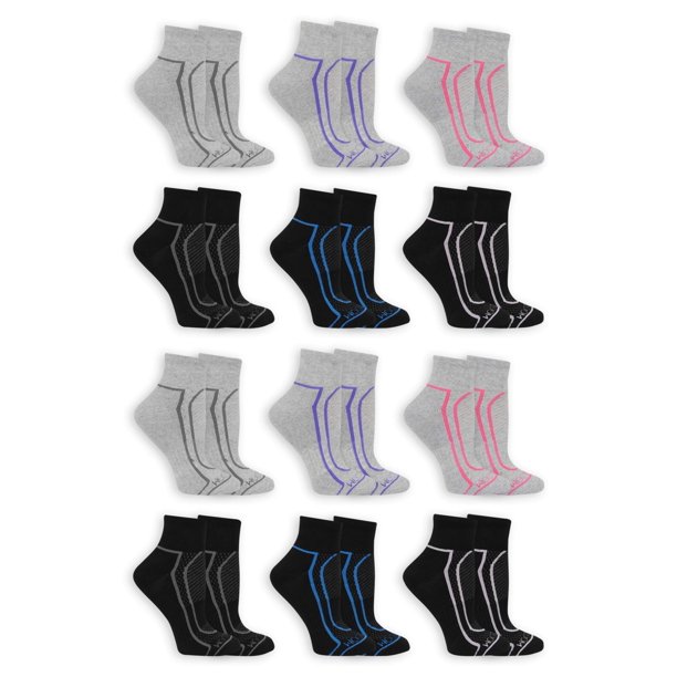 Fruit Of The Loom Women's Coolzone Half Cushion Crew Socks – 12 Pair Pack, Moisture Wicking With Arch Support