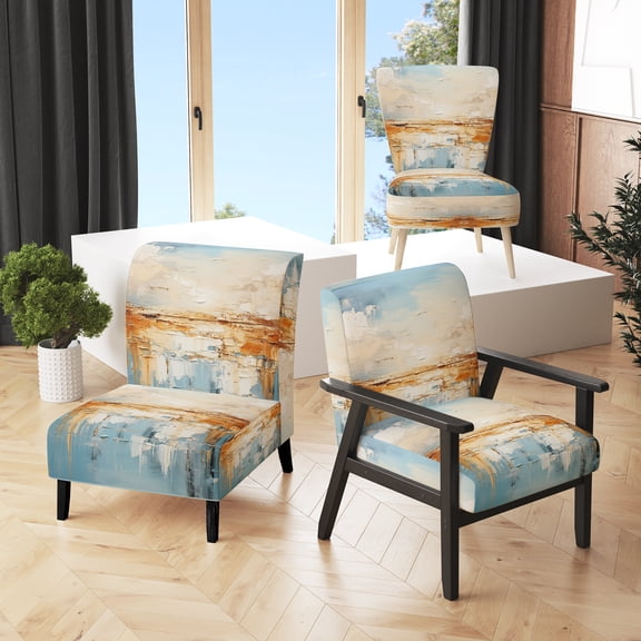 Designart "Coastal Beach Sand II" Multi-Color Modern Upholstered Accent Chair - Nautical & Coastal Arm Chair For Living Room